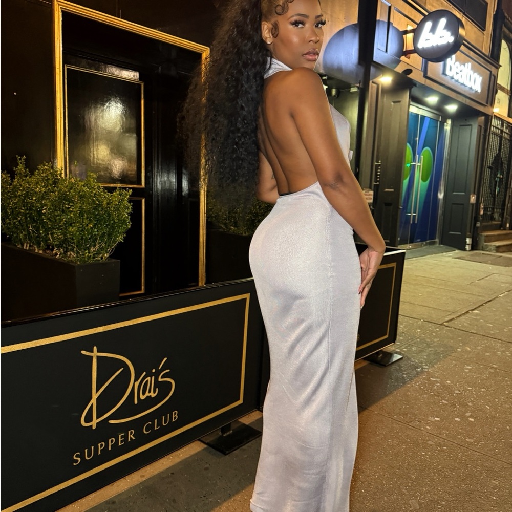 Helsa Silver Halter/ Off Shoulder Dress